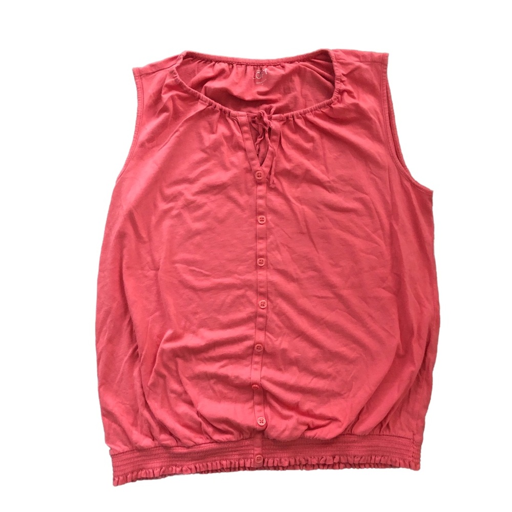 Ann Taylor Loft Women's Sleeveless Coral Pink Top Blouse Cotton Button Front